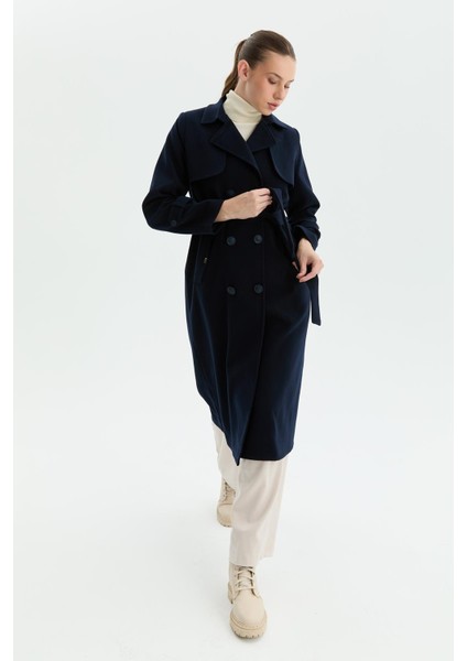 Kışlık Kaşe Kadın Kaban Genç Spor Çift Düğme Kruaze Lacivert 2602 fırsatları