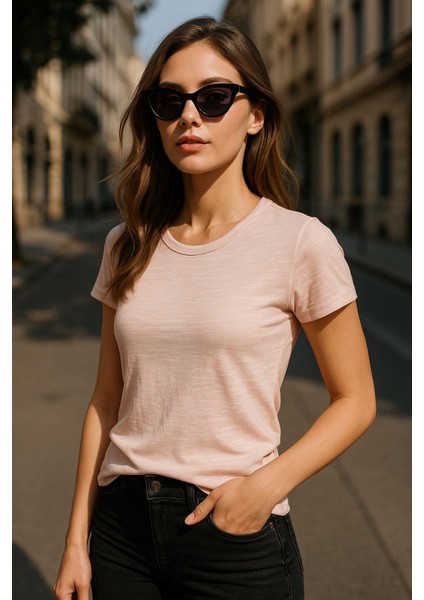 Kadın %100 Organik Pamuklu Relaxed Yıkamalı T-Shirt Bisiklet Yaka Kısa Kollu Kadın Basic Tişört modelleri