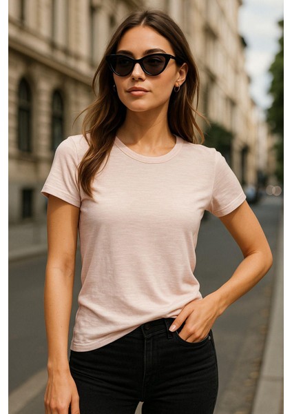 Kadın %100 Organik Pamuklu Relaxed Yıkamalı T-Shirt Bisiklet Yaka Kısa Kollu Kadın Basic Tişört fırsatları