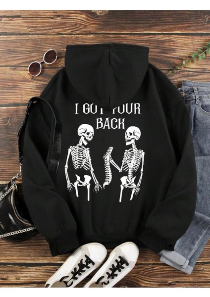 Unisex Iskelet Baskılı Oversize Sweatshirt