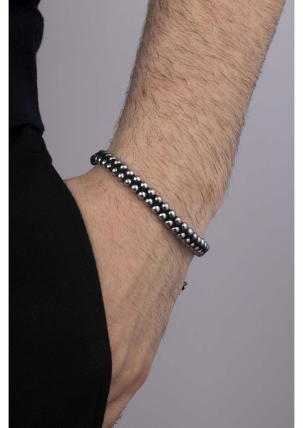 Çift Sıra Hematit Taşlı Doğal Taş Bileklik