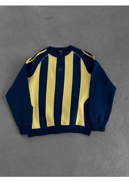 Sarı Lacivert Çizgili Sweat - Oversıze Şardonlu Sweatshırt fiyatları
