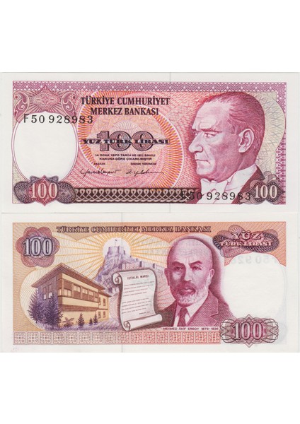 7. Emisyon 2. Tertip 100 Lira. F50 928... Nolu Seriden. Çil