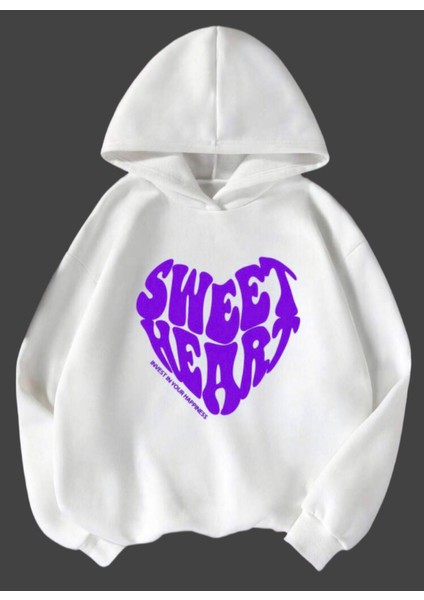 Unisex Sweet Heart Baskılı Oversize Sweatshirt