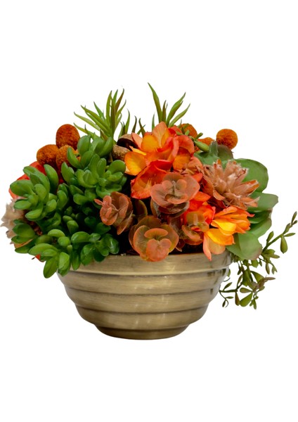 Turuncu Çiçekli Eskitme Kaseli Aranjman fiyatları