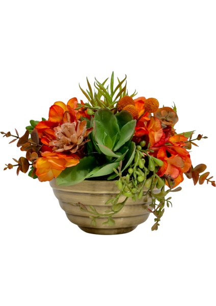 Turuncu Çiçekli Eskitme Kaseli Aranjman modelleri