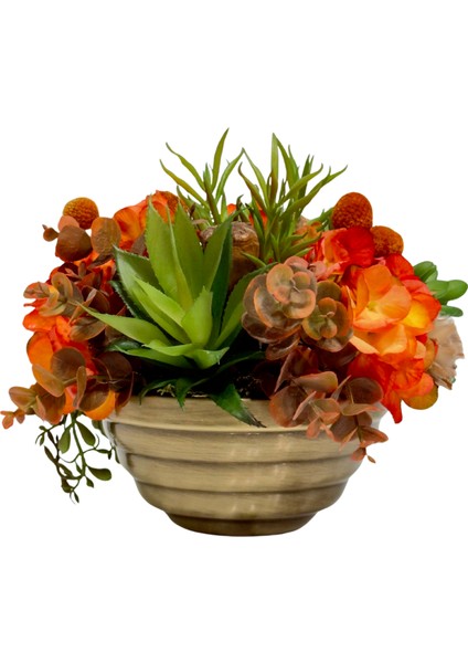 Turuncu Çiçekli Eskitme Kaseli Aranjman fırsatları