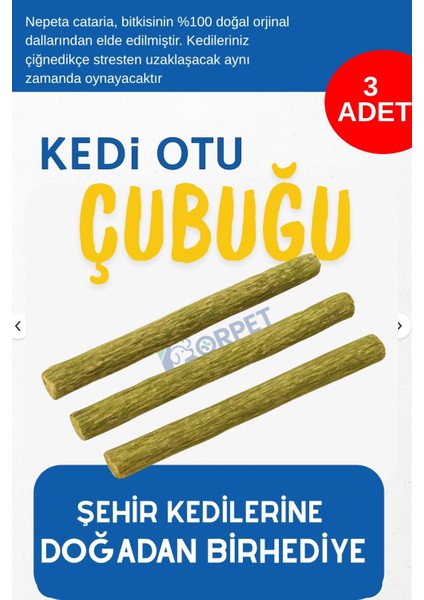 Doğal Kedi Otu Nanesi Çubuğu 3’lü | Çiğneme & Sakinleştirici Diş Temizleyici Stick |