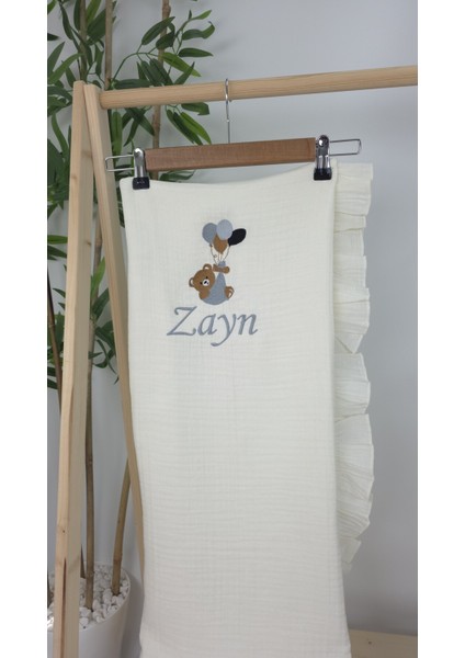 Müslin Yeni Doğan 4katlı Organik %100PAMUK Kişiye Özgü Nakışlı Hastane Çıkış Seti (Balonlu Ayıcık-2) modelleri