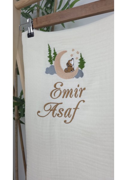 Müslin Yeni Doğan 4katlı Organik %100PAMUK Kişiye Özgü Nakışlı Hastane Çıkış Seti (Kurt Model-1) fırsatları