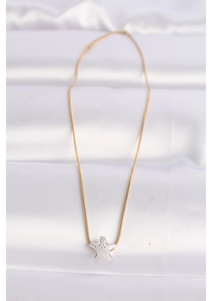 316L Çelik Zincir Altın Renk Zincirli Gümüş Renk Deniz Yıldızı Tasarımlı Kolye modelleri