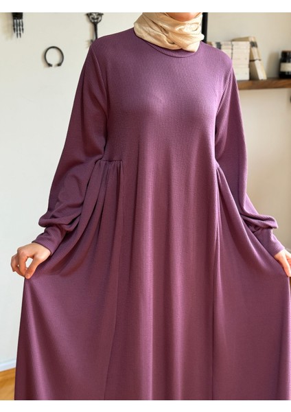 Yandan Büzgülü Fitilli Örme Elbise 9922