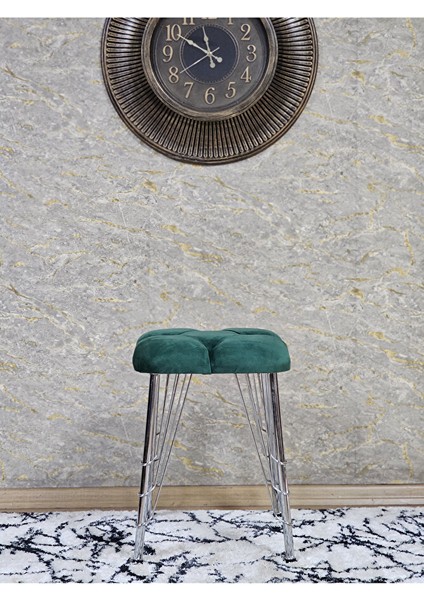 Kare Krom Kaplama Telli Ayaklı Tabure - Oturak - Bar Taburesi - Ayaklı Tabure Yeşil Renk 48 x 33 Boyut/ebat fiyatları