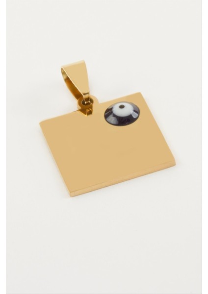 Ds-Derin Kare Isim Yazılabilir Çelik Kolye Ucu 2x2 Cm-Sarı