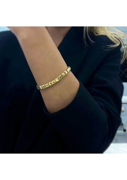 Kare Plaka Altın Esneyen Bilezik- KLP0336