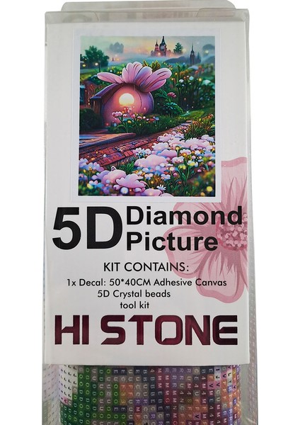 5d Elmas Taş Işleme Kiti 40X50 cm Çiçek Ev Desen