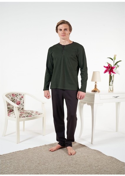 Penye Interlok Kareli Uzun Kol Erkek Pijama Takım
