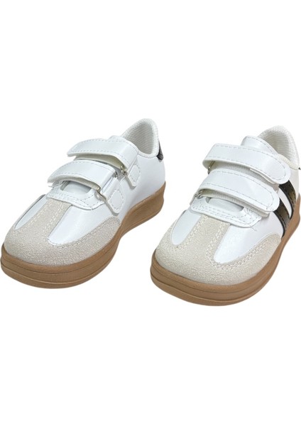 Unisex Rahat Tabanlı Hafif Esnek Ortopedik Cırtlı Günlük Çocuk Sneaker Spor Ayakkabı - Beyaz-Siyah modelleri