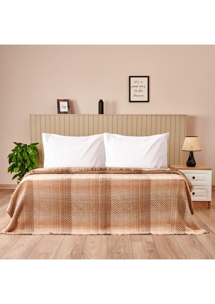 Soft Nevira Pamuklu Çift Kişilik Battaniye - Bej - 200X220 cm