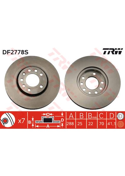 Ön Fren Aynası Vectra B 96 02 Saab 9-2/9-3 93 03 288X25X7DLXHAVALI 32025723-569357-93182306