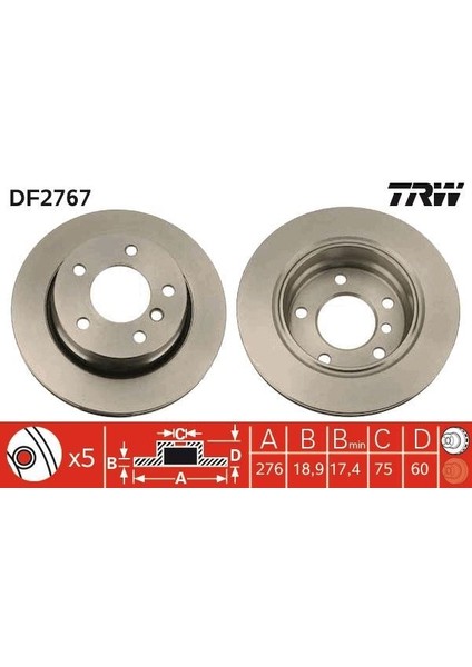 DF2767 - Fren Dıskı Arka Havalı Bmw E36 E46
