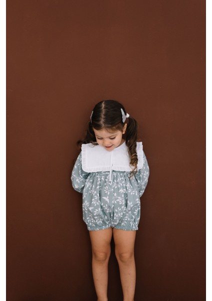 Clementine Mint Beyaz Yaprak ve Kuş Desenli Uzun Kollu Paçasız Tulum fiyatları