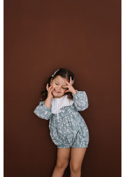 Clementine Mint Beyaz Yaprak ve Kuş Desenli Uzun Kollu Paçasız Tulum fırsatları