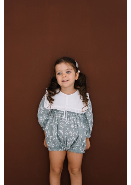 Clementine Mint Beyaz Yaprak ve Kuş Desenli Uzun Kollu Paçasız Tulum indirimleri