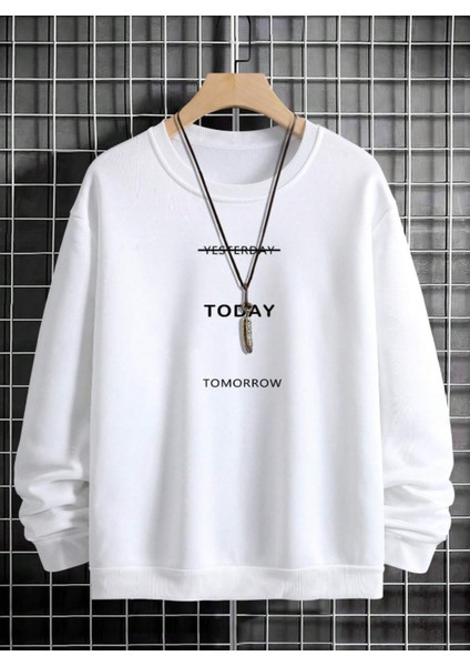 Beyaz Pamuklu Today Baskılı Sweatshirt modelleri
