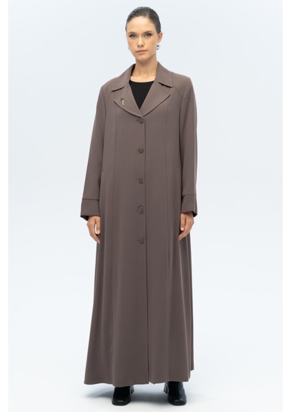 Ceket Yaka Broş Detaylı Astarlı Büyük Beden Pardesü Vizon 6691-A