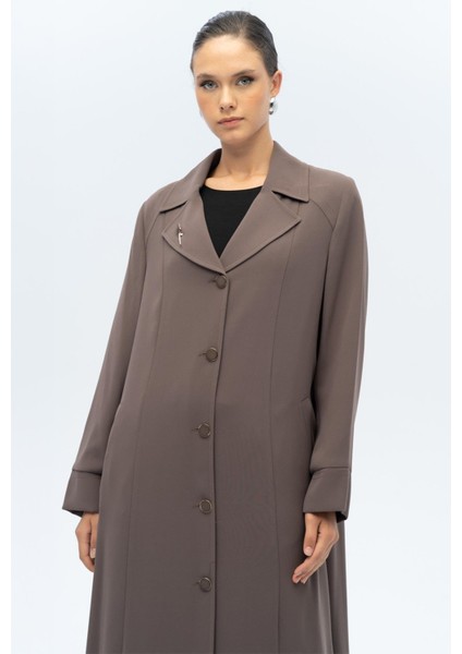 Ceket Yaka Broş Detaylı Astarlı Büyük Beden Pardesü Vizon 6691-A fiyatları