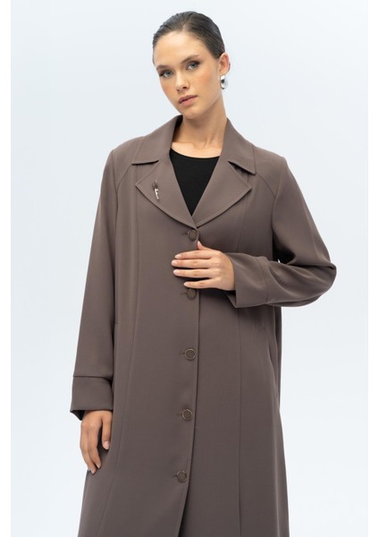 Ceket Yaka Broş Detaylı Astarlı Büyük Beden Pardesü Vizon 6691-A fırsatları