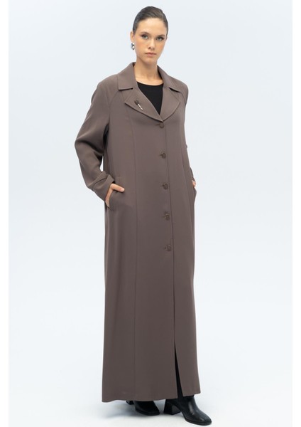 Ceket Yaka Broş Detaylı Astarlı Büyük Beden Pardesü Vizon 6691-A indirimleri