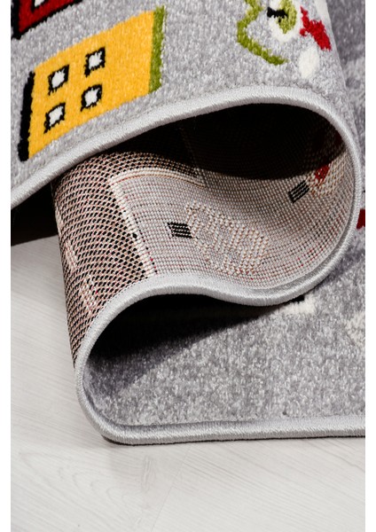 Oyun Şehri Çocuk Oyun Halısı | 3 Boyutlu Araba Yolu Desenli, Tozumaz, Kolay Temizlik, Jüt Tabanlı