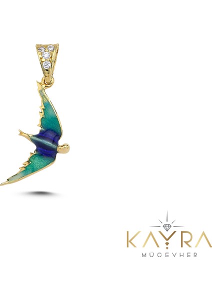 Minimal Mineli Kırlangıç Altın Kolye Ucu AH61