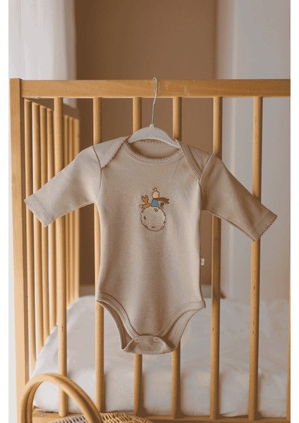 Premium %100 Pamuklu Çıt Çıtlı Nakışlı Uzun Kollu Bebek Zıbın Body 2li Set Takım