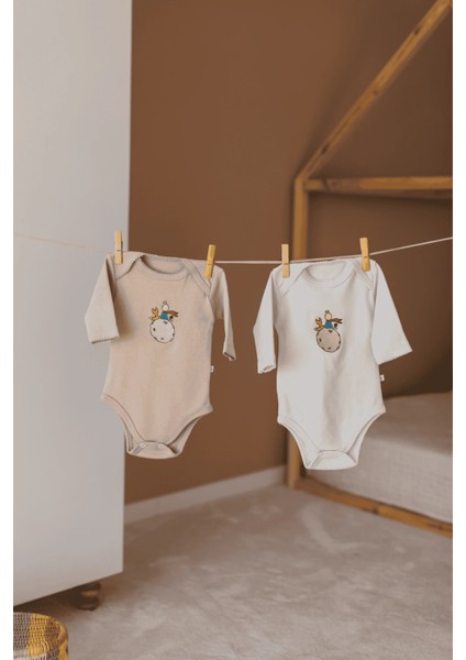 Premium %100 Pamuklu Çıt Çıtlı Nakışlı Uzun Kollu Bebek Zıbın Body 2li Set Takım modelleri