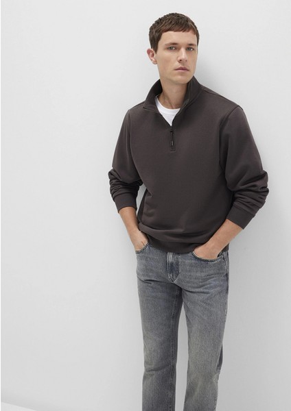 0S10278-70219 Yarı Fermuarlı Kahverengi Basic Sweatshirt fiyatları