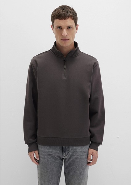 0S10278-70219 Yarı Fermuarlı Kahverengi Basic Sweatshirt modelleri