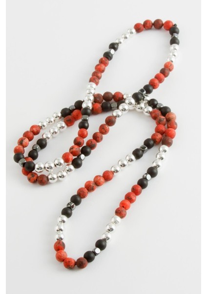 Ds-Derin Hematit Ceyt Onix Doğaltaş Kolye-Kırmızı