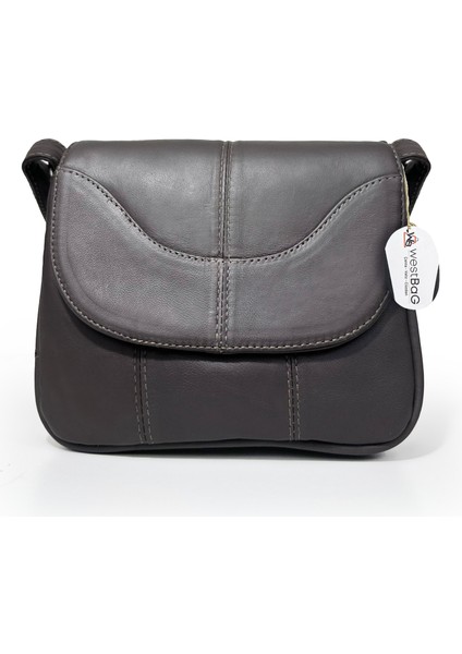 Kadın Hakiki Deri Fermuarlı 3 Bölmeli Omuz Askılı Çapraz Çanta