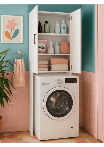 Ternos Çok Amaçlı Çamaşır Makinesi Dolabı 3 Raflı Kapaklı Banyo Dolabı Beyaz fiyatları