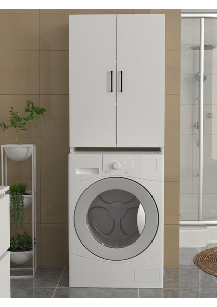 Ternos Çok Amaçlı Çamaşır Makinesi Dolabı 3 Raflı Kapaklı Banyo Dolabı Beyaz modelleri