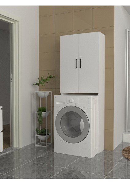 Ternos Çok Amaçlı Çamaşır Makinesi Dolabı 3 Raflı Kapaklı Banyo Dolabı Beyaz fırsatları