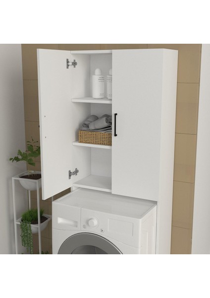 Ternos Çok Amaçlı Çamaşır Makinesi Dolabı 3 Raflı Kapaklı Banyo Dolabı Beyaz indirimleri