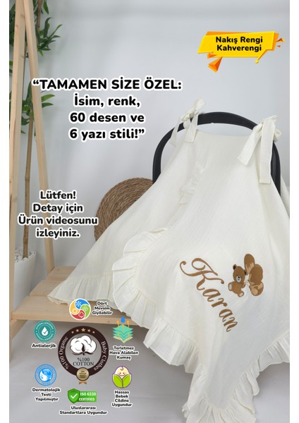 Müslin Yeni Doğan 4katlı Organik %100PAMUK Kişiye Özgü Nakışlı Hastane Çıkış Seti (Ayıcık Model-6)