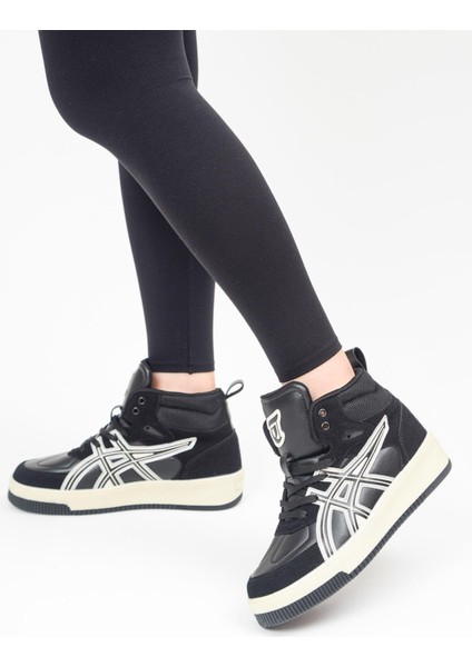 E-2049 Hi Air Force Siyah Gri Kadın Bilekli Sneaker Spor Ayakkabı