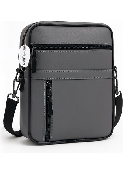 Hakiki Deri Unisex Çok Gözlü Fermuarlı Postacı Omuz Çantası