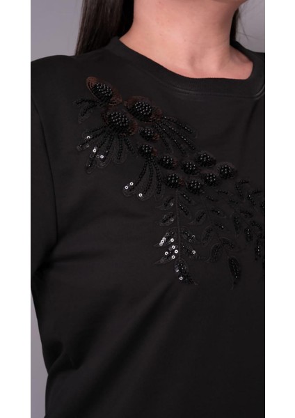 Kadın Büyük Beden Önü Boncuk Pul Payet Işlemeli Viskon Sweatshirt fiyatları
