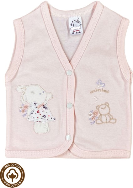 Unisex Bebek Ayıcık Nakışlı %100 Organik Pamuklu Penye Bebek Yelek